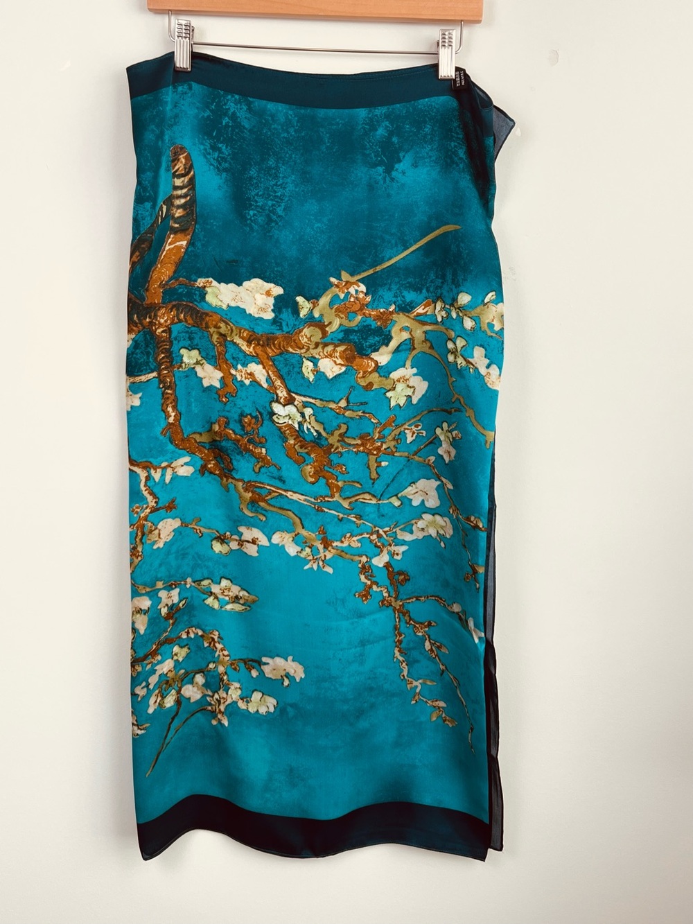 100% silk Almond Blossoms Van Gogh inspired large scarf.